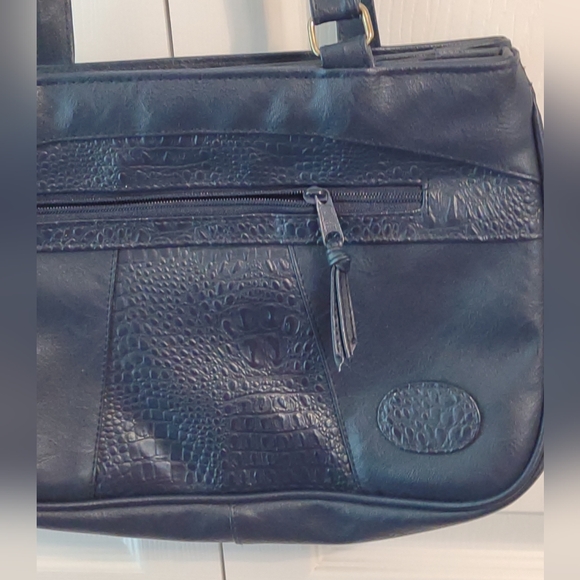 Vintage Blue 3 Compartment Faux Leather Women’s Shoulder Handbag Purse 12”x 8” - Picture 6 of 6